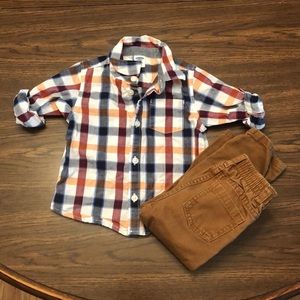 Old Navy 12-18 months pants & button down shirt.